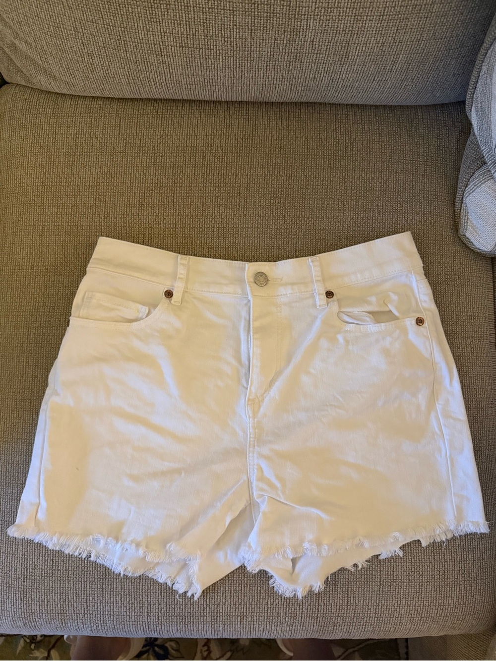 LOFT White Frayed Hem High-Rise Denim Shorts